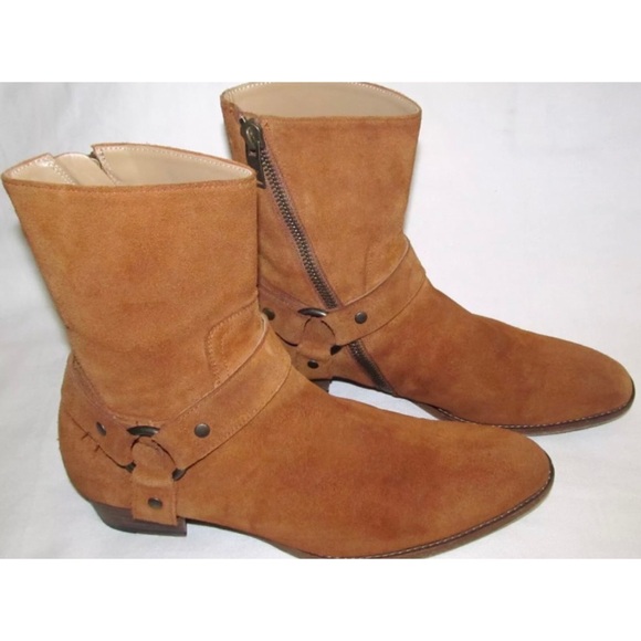 Saint Laurent Brown Suede Leather Wyatt Zipper Harness Boots Mens Size 44 US 11 - Picture 1 of 14